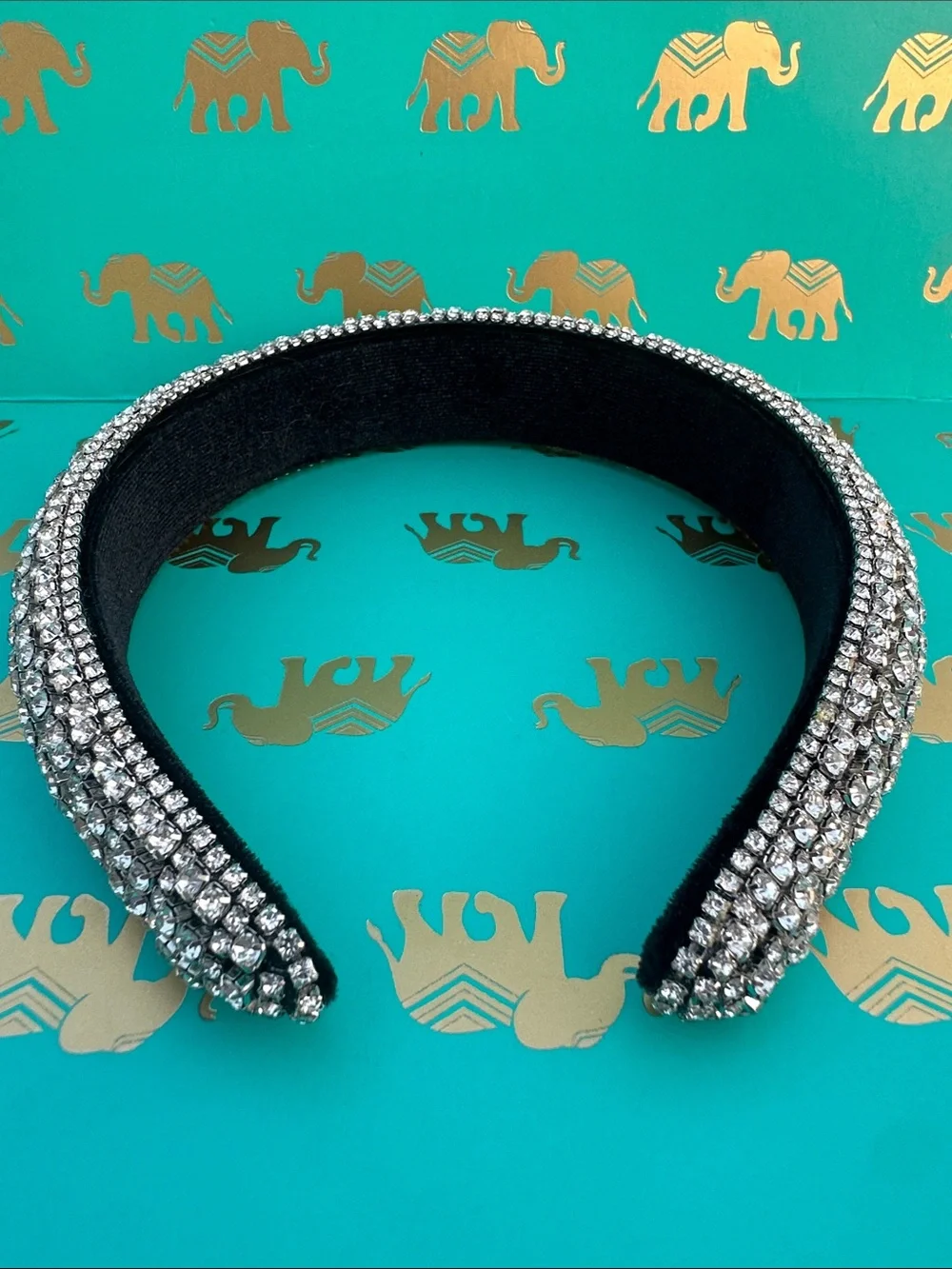 Rhinestone Embellished Black Crystal Headband